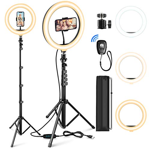 Apeocose [73" Tall] 10" Ring Light with Stand, Dimmable Selfie Ring Light & 62" Phone Tripod Stand, 360 Degree Rotating Phone Mount Holder & Wireless Remote for Photography/Video/Live Streaming/Makeup
