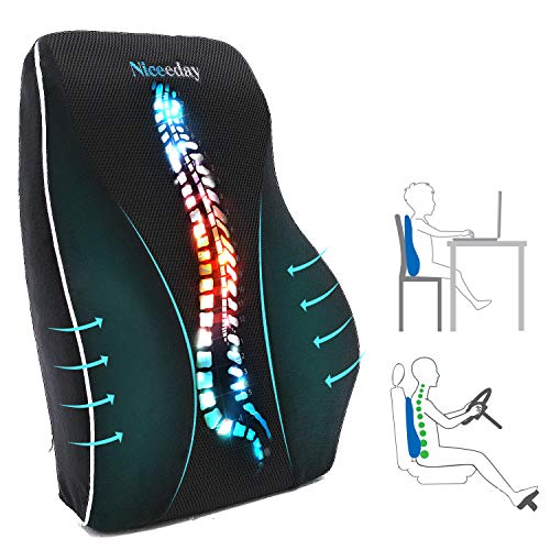 Lumbar Support Pillow for Office Chair Car Lumbar Pillow Lower Back Pain Relief Memory Foam Back Cushion with 3D Mesh Cover Gaming Chair Back Pillow Ergonomic Orthopedic Back Rest for Wheelchair Desk， - UPDATED 3D - Black