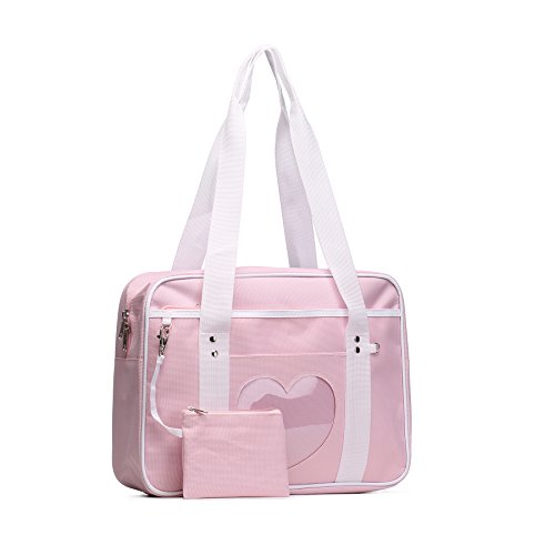 STEAMEDBUN Kawaii Ita Bag Japanese School Bag Cute Tote Bag Large Shoulder Anime Heart Purse - Pink