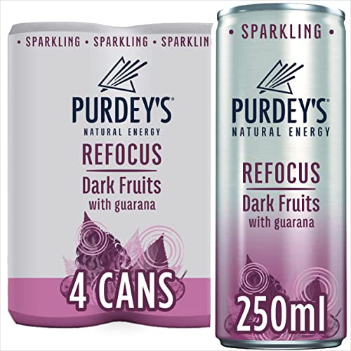 Purdey's Natural Energy Refocus Dark Fruits with Guarana, 4 x 250ml - Refocus - 250 ml (Pack of 4)