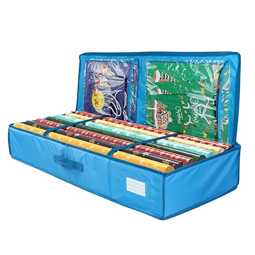 Wrapping Paper Storage Container Fits up to 18-24 Rolls, Underbed Gift Wrapping Organizer with Interior Pockets, Gift Storage Bag for Wrapping Paper Rolls, Ribbon, Bows and Holiday Decorations - S-33*14*5.9in