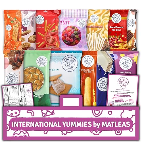 Midi International Snack Box | Premium Exotic Foreign Snacks | Unique Snack Food Gifts Included | Purple Theme Box | Candies from Around the World | 12 Full-Size + 1 Bonus Snacks - Midi Purple