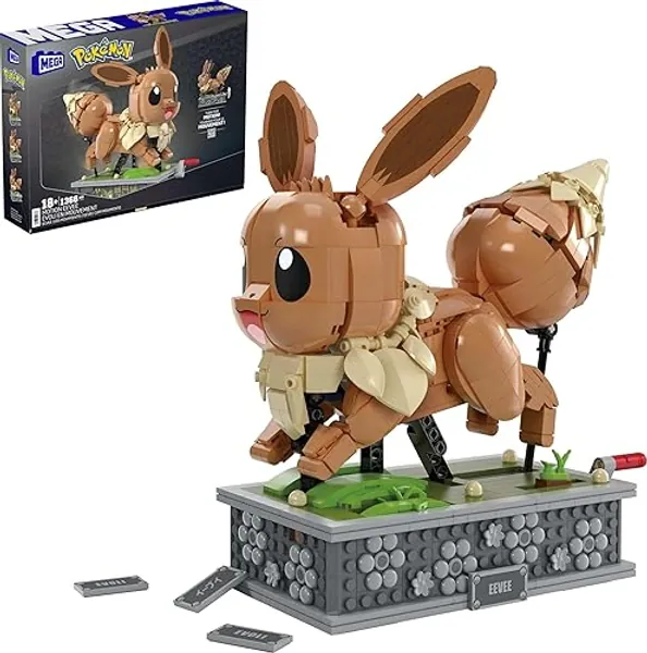 Mega Pokémon Action Figure Building Set, Motion Eevee with 1366 Pieces, Turn Crank for Running Movement, Build & Display Toy for Collectors - Eevee