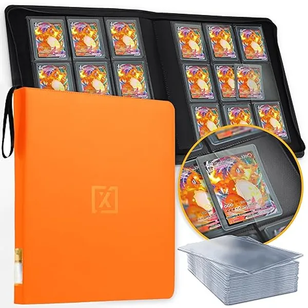 X PRO Toploader Binder | Holds 252 Toploaders | 20 Toploaders INCLUDED | 9-Pocket Top Loader Binder | Ringless Double-Sided Pockets | Top loader Binders for TCG, Sports | Premium Top Loader Storage - Orange