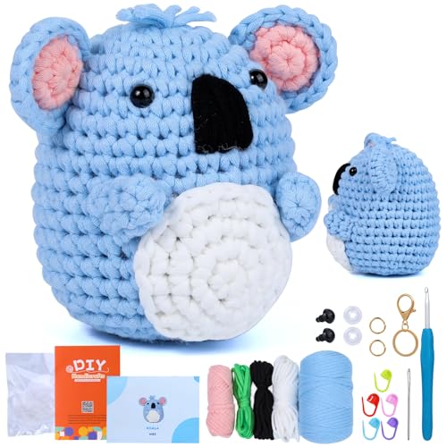 LOKUNN Crochet Kit for Beginners Adults, Easy Yarn for Crocheting, Step-by-Step Video Tutorials, Beginner Crochet Kit, Crochet Kit Animals(Little Koala) - Little Koala