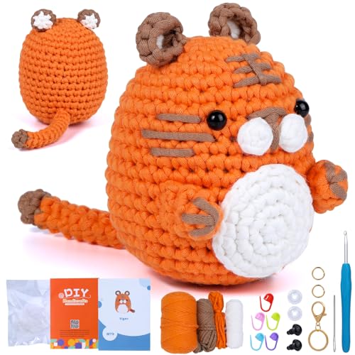 LOKUNN Crochet Kit for Beginners Adults, Easy Yarn for Crocheting, Step-by-Step Video Tutorials, Beginner Crochet Kit, Crochet Kit Animals(Little Tiger) - Little Tiger