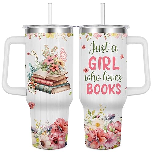 Caiibaoob Book Lovers Tumbler for Book Lovers Gift Ideas -40oz Insulated Tumbler With Handle and Straw (Books 2) - Books 2