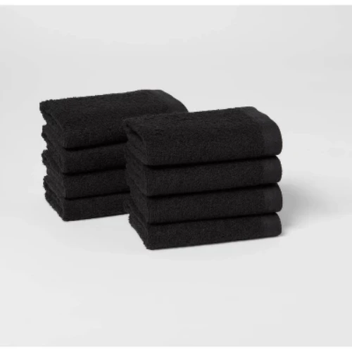 8pk Antimicrobial Washcloth Set Black - Room Essentials™: Cotton Terry, Midweight, Machine Washable