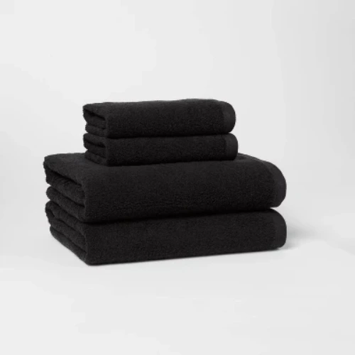 4pk Antimicrobial Assorted Bath and Hand Towel Set Black - Room Essentials™: Cotton Terry, Midweight GSM