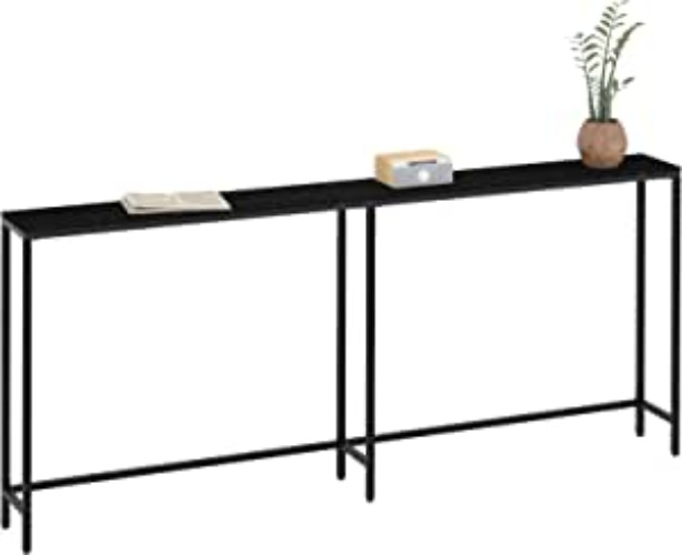 Leomonio 70.9" Sofa Table-Narrow Long Console Table Behind Couch,Modern Skinny Black Entryway Table with Hooks for Hallway, Living Room, Bedroom, Sturdy and Stable, Easy to Assemble,Classic Black - 70.9" L x 31.7" Hx 8" W Black