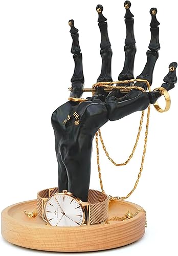 Suck UK | Skeleton Hand Ring Holder & Jewelry Stand | Earring Organizer & Necklace Holder For Gothic Decor | Halloween Decorations & Bedroom Accessories | Bracelet Holder & Jewelry Organizer | Black - Black Hand