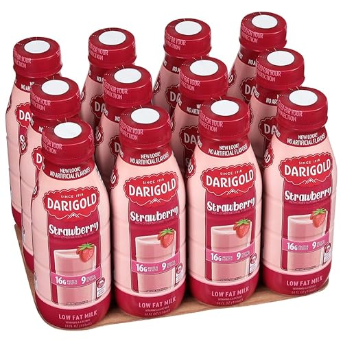 Darigold Strawberry Low Fat Milk,1 Percent Milk - Shelf Stable Milk Bottles Made With 9 Essential Nutrients, rsBT Free - 14 oz, 12 pack (Strawberry Milk) - Strawberry - 14 Fl Oz (Pack of 12)