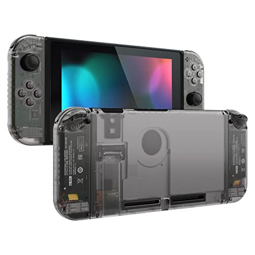 eXtremeRate Transparent Clear Black Back Plate for Nintendo Switch Console, NS Joycon Handheld Controller Housing with Full Set Buttons, DIY Replacement Shell for Nintendo Switch - Clear Black