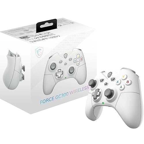 MSI Force GC300 Wireless White PC Gamepad Controller - 2.4 GHz, Bluetooth, USB Type-C to A - Wired/Wireless, 600mAh Li-ion Battery (20h), Interchangeable D-Pad Covers, Dual Vibration Motors - Force GC300 W White