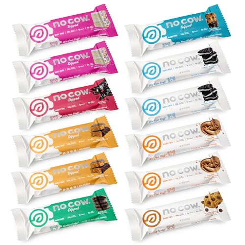 No Cow High Protein Bars, Brand Sampler Pack, 20g Plus Plant Based Vegan, Keto Friendly, Low Sugar, Low Carb, Low Calorie, Gluten Free, Naturally Sweetened, Dairy Free, Non GMO, Kosher, 12 Pack - Brand Sampler - 12 Count (Pack of 1)