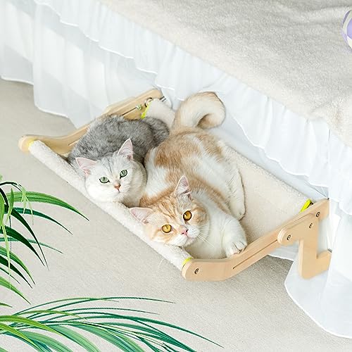 MEWOOFUN - Amaca per gatti da posizionare sulle finestre, design salvaspazio, portata fino a 18 kg (55,2 x 39,5 x 21,5 cm, grande, beige) - 55,2 x 39,5 x 21,5 cm, beige