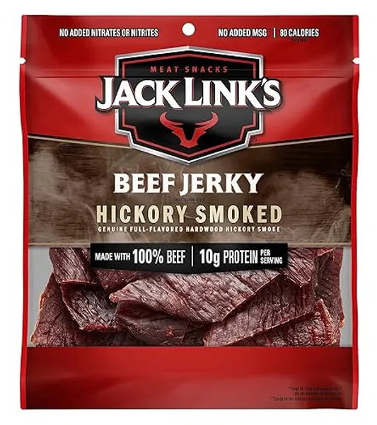 Jack Link's Beef Jerky, Hickory Smoked Flavor, 2.85 oz - Flavorful Meat Snack, 10g of Protein and 80 Calories, Made with Premium Beef - 97 Percent Fat Free, No Added MSG or Nitrates/Nitrites
