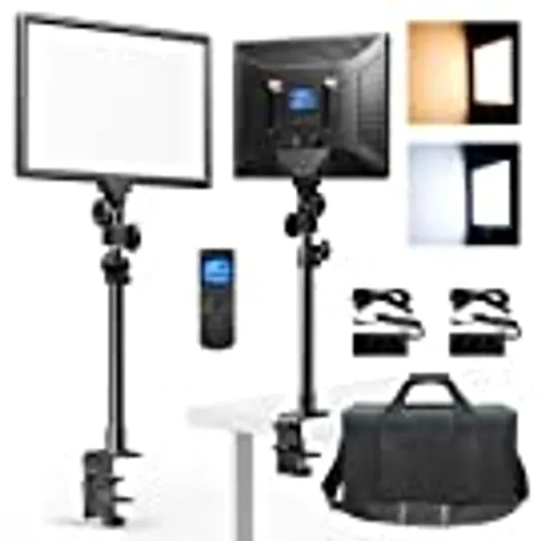 Key Light IVISII 2 Pack LED Video Light with Remote Control, Video Conference Lighting 45W Dimmable Bi-Color 3000K–8000K 4600 Lux CRI 96+ 15.4” Panel Light for Game/Live Streaming/Photography