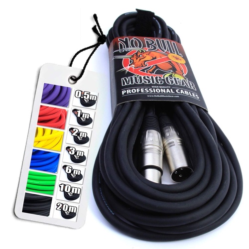No Bull Nordell Music Gear' Premium XLR Cable (Black, 10m): Achieve a Clearer Audio Signal with a Balanced Male to Female Microphone Lead, plus Cable Tie
