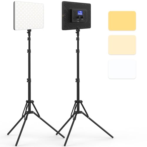2 Packs LED Video Light with 63" Tripod Stand, QEUOOIY 20W Bi-Color Photography Lighting Kit, Dimmable 2500-8500K Studio Conference Light, Built-in 8000mAh Battery for YouTube/TikTok/Vlog/Streaming - 20W Video Light with 63" Tripod