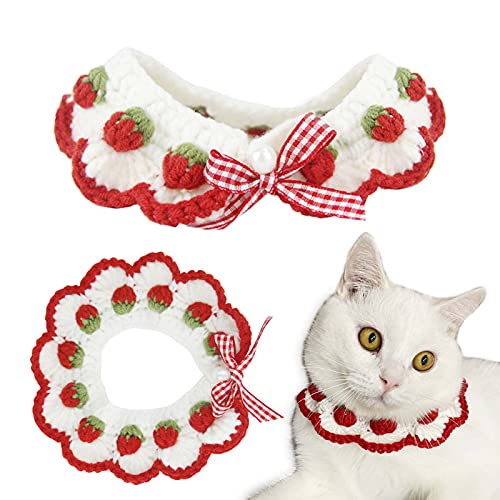 Cat Collar Breakaway Kitten Collar with Cute Bow Tie and Strawberry Pattern Comfortable for Kitty and Some Puppies (S)