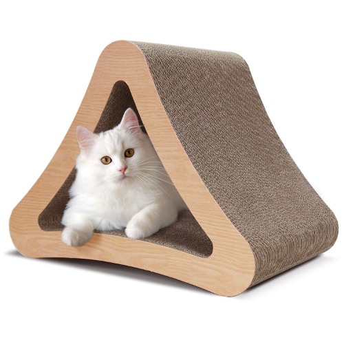 ScratchMe 3-Sided Triangle Cat Scratching Post Scratcher Cardboard, Recycle Corrugated Vertical Cat Board Pads prevents Furniture Damage, Triangular - 