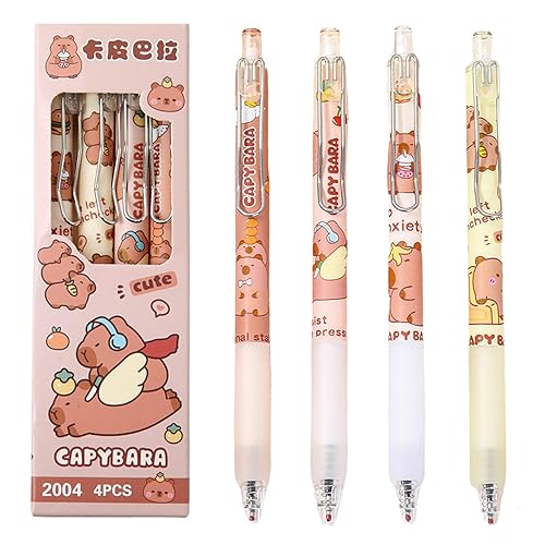 MOZXIRZ 4 Pcs Gel Ink Pens Retractable Pens Cute Capybara Pen 0.5mm Black Ink Pen Writing Pens Office School Supplies for Girls Boys Women Men (Capybara 4Pcs)