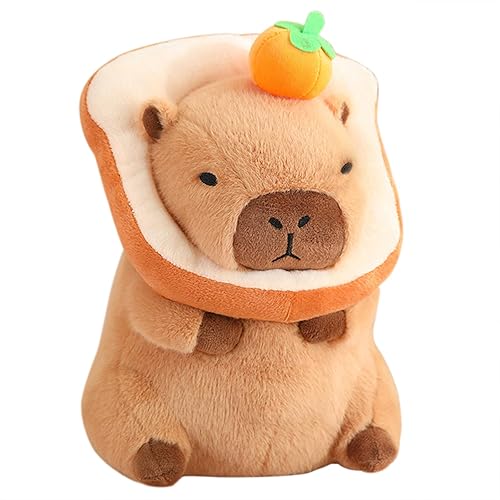Ditucu Cute Orange Capybara Plush Pillow with Wearable Toast Headgear Stuffed Animals Bread Capibara Plushies Toys Gifts for Kids 13.7 inch - Toast Capybara With Orange - 13.7 inch