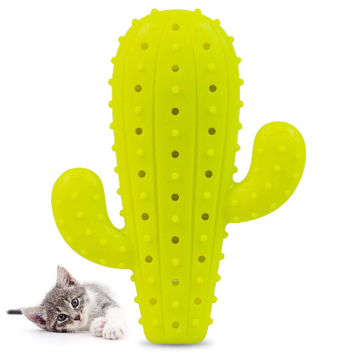 Pet Craft Supply Cactus Interactive Cat Toy Chew Toy Teeth Cleaning Bite Resistant 100% Natural Rubber with Bonus Catnip and Silvervine Bags for Kittens and Adult Cat - 