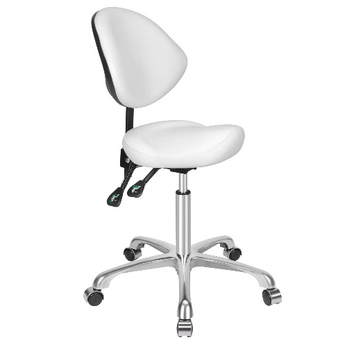 Kaleurrier Ergonomic Rolling Swivel Saddle Stool with Wheels,Hydraulic Pneumatic Lifting Height Adjustable Saddle Chair for Clinic Hair Salon Lab Kitchen Home Office Drafting Chairs (White, With Back) - White With Back