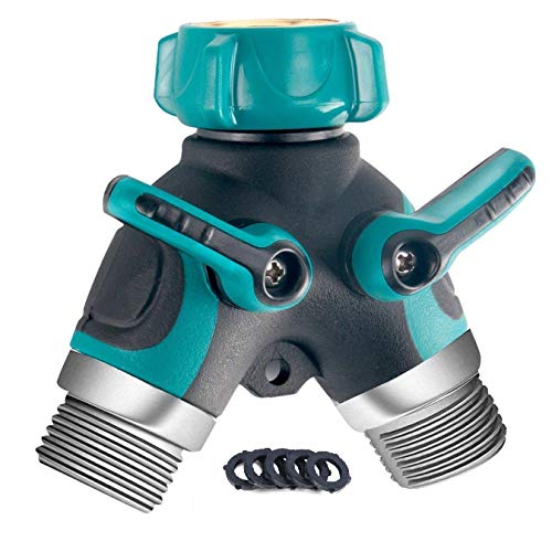 Riemex Metal Garden Hose Splitter Upgraded 2023, 2 Way Y Hose Connector, Easy Grip Splitter, Sturdy Connector with 3/4 "Connector and Rubberized Grip for Garden, 1 Pack - 1