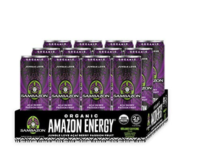 Sambazon Organic Amazon Energy Drink, Jungle Love, Acai Berry and Passionfruit, 12 Fl Oz (Pack of 12) - Acai Berry Passionfruit - 12 Fl Oz (Pack of 12)