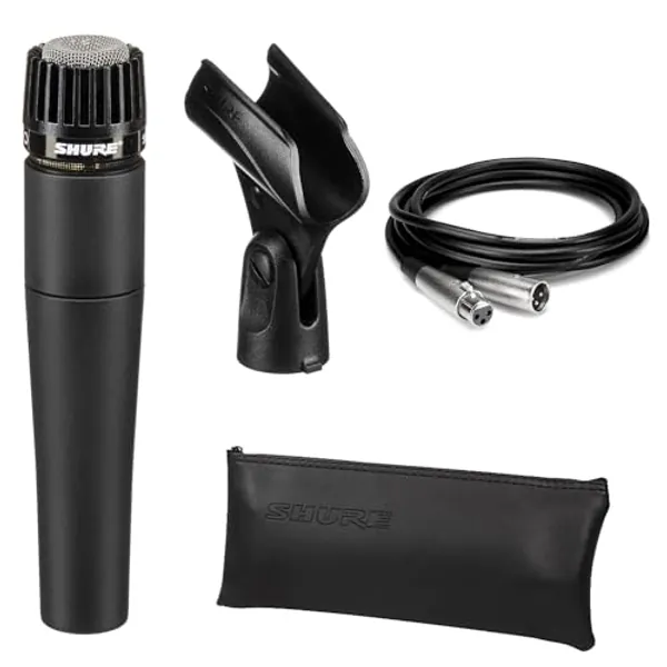 Shure SM57 Dynamic Instrument Microphone with 20' XLR Cable, Shock Mount, Mic Clip, Storage Bag, 3-pin XLR Connector for Live Performances and Recording - Ideal for Drums, Percussion & Amplifiers