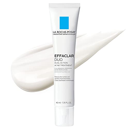 La Roche-Posay Effaclar Duo Dual Action Acne Spot Treatment Cream with Benzoyl Peroxide Acne Treatment for Acne and Blackheads, Lightweight Sheerness, Safe For Sensitive Skin - 1.35 Fl Oz (Pack of 1)