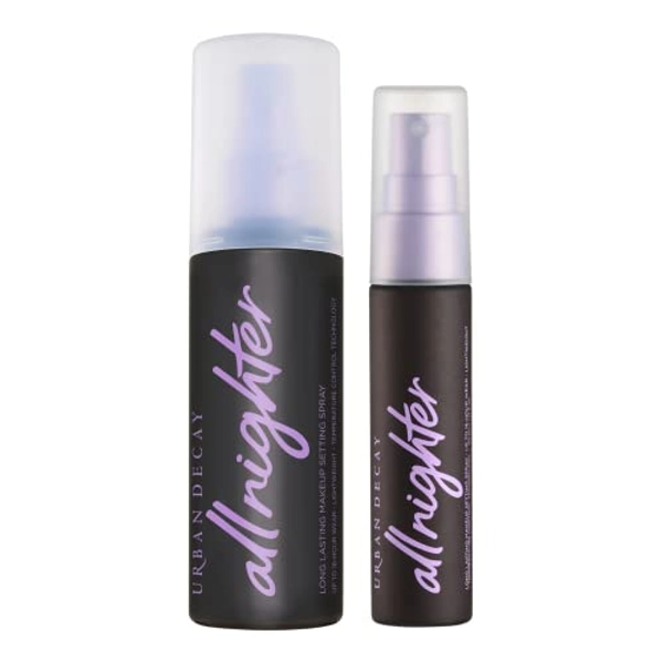 Urban Decay All Nighter Long-Lasting Makeup Setting Spray - Pack of 2 - Full Size (4.0 fl oz) & Travel Size (1.0 fl oz) - Lasts Up To 16 Hours - Oil-Free - Natural Finish