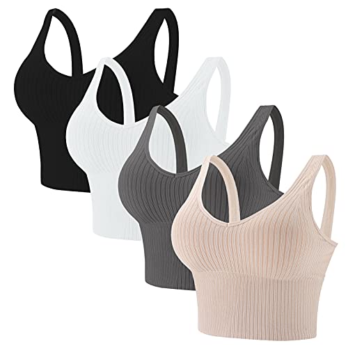 Eleplus 4 Pieces Comfy Cami Bra for Women Crop Top Yoga Bralette Longline Padded Lounge Bra Pack of 4 - Small-Medium - Mix2
