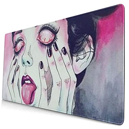 SWEET TANG Gaming Mouse Pad Goth Gotik Gothic Women Girl Art for Boys and Girls Extended Large Pads Personality 3D Print Anime Mats with Non-Slip Rubber Backing Stitched Edges, 29.5 x 15.8 Inch - Goth Gotik Gothic Women Girl Art - 29.5 x 15.8 Inch