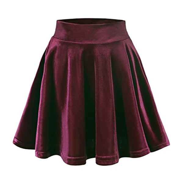Urban CoCo Women's Vintage Velvet Stretchy Mini Flared Skater Skirt