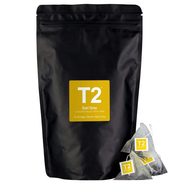 T2 Tea Earl Grey Black Tea in Resealable Foil Refill 60 Teabags, 1 x 60 Count