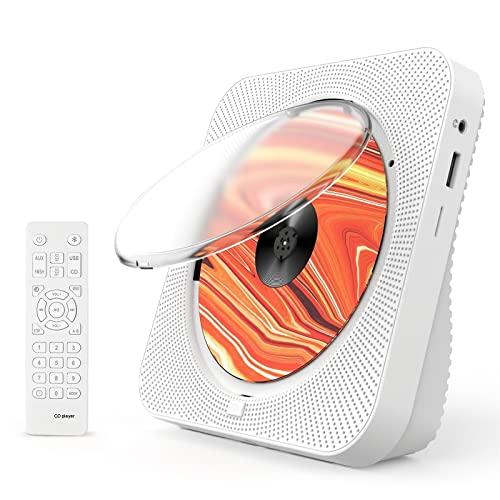 Liphier Tragbarer Bluetooth-Musik-CD-Player – Desktop-Multifunktionaler Kpop-CD-Player mit HiFi-Sound-Lautsprechern, konfigurieren Sie LED-Bildschirm, Staubschutz, Fernbedienung - Weiß