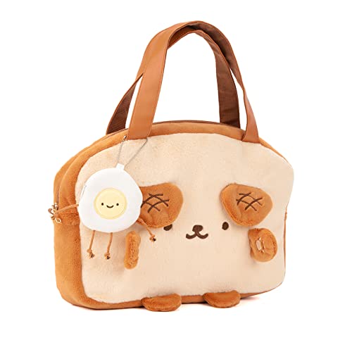 GeekShare Cute Toast Plush Bag with A Shoulder Strap, Cartoon Crossbody Shoulder Tote Bag Handbag Carrying Case Compatible with Nintendo Switch/OLED and Other Little Accessories