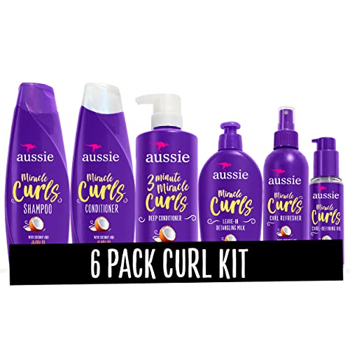 Aussie Miracle Curls Collection: Shampoo, Conditioner, Deep Conditioner, Spray Gel, Detangling Milk, and Oil Hair Treatment (6 Piece Set) - 6 Piece Set