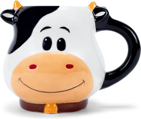 100 North Black and White Cow 18 ounce Glossy Ceramic Character Mug - Cow
