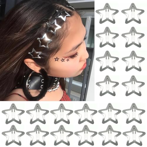 20 PCS 1.22 inches Star Hair Clips Snap Star Hair Barrettes Cute Lovely Accessories, Non Slip Star Clips for Girls Women 2000s Y2K Silver Metal Hair Clips - 1.22IN Silver(20PCS)