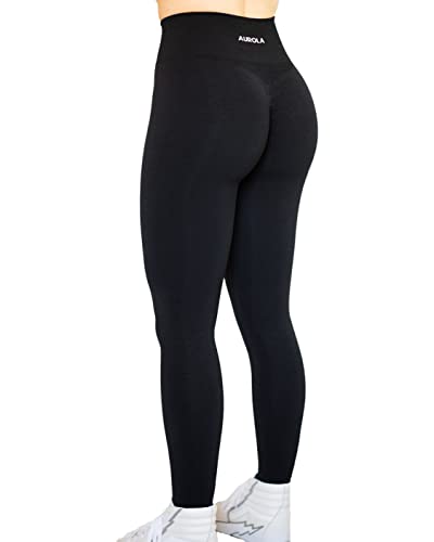 AUROLA Workout Leggings for Women Seamless Scrunch Tights Tummy Control Gym Fitness Girl Sport Active Yoga Pants - Intensify - Medium - Black