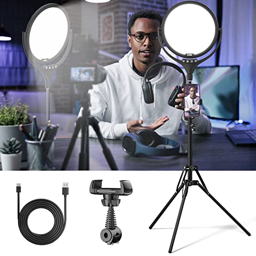 Full Screen Key Light for Streaming, Led Video Recording Lighting with Stand and Phone Holder, Professional Ring Light Kit with Stepless Dimming for Photography/Game Streaming/Makeup/TikTok/YouTube