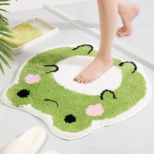 Panstar Cute Frog Bath Mat Non Slip Bath Rug for Bathroom, Luxury Absorbent Bathroom Mats, Fun Animal Shaped Shaggy Shower Rugs Washable - 