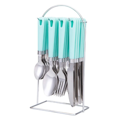 Cutiset 25 piece Stainless Steel Flatware Set with Hanging Caddy (Green, 25-Piece) - Green, 25-Piece