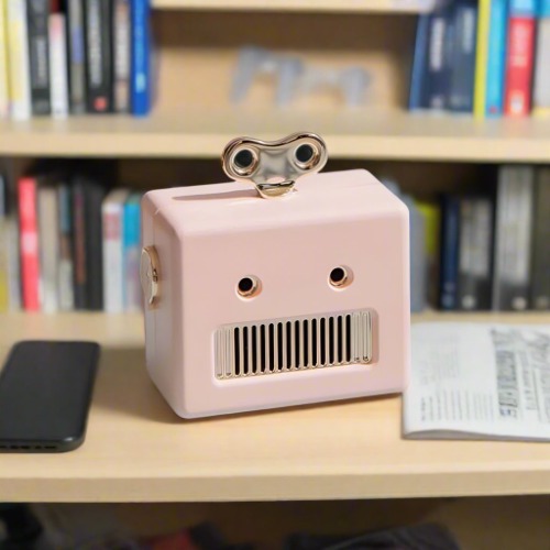 Mini Retro Robot Bluetooth Speaker with Microphone - Pink
