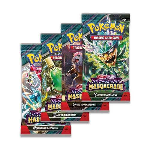 Pokemon TCG Scarlet & Violet Twilight Masquerade Booster Packs x4 | Each Pack Contains 10 Pokémon Cards | One of Each Artwork + TitanCards Toploader